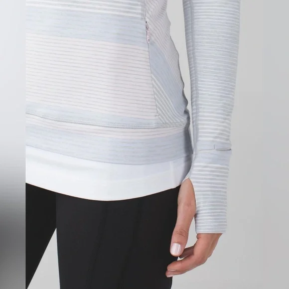lululemon | size 10 gray and white striped Think Fast Long Sleeve - Picture 4 of 10